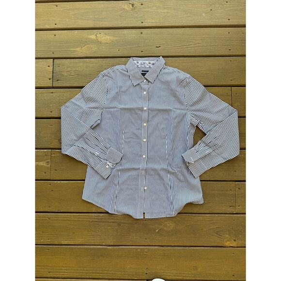 Talbots Blue and White Striped Button Up Blouse - Picture 1 of 4
